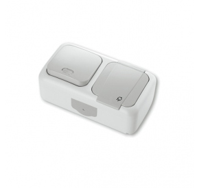 Блок горизонтальный Кнопочный выключатель 1-х клавишный с подсветкой+Розетка с заземлением серия Palmiye