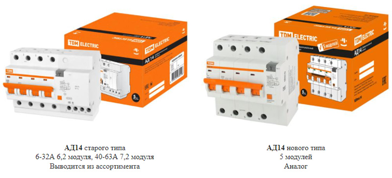 Вывод из ассортимента дифференциальных выключателей АД14 торговой марки TDM ELECTRIC